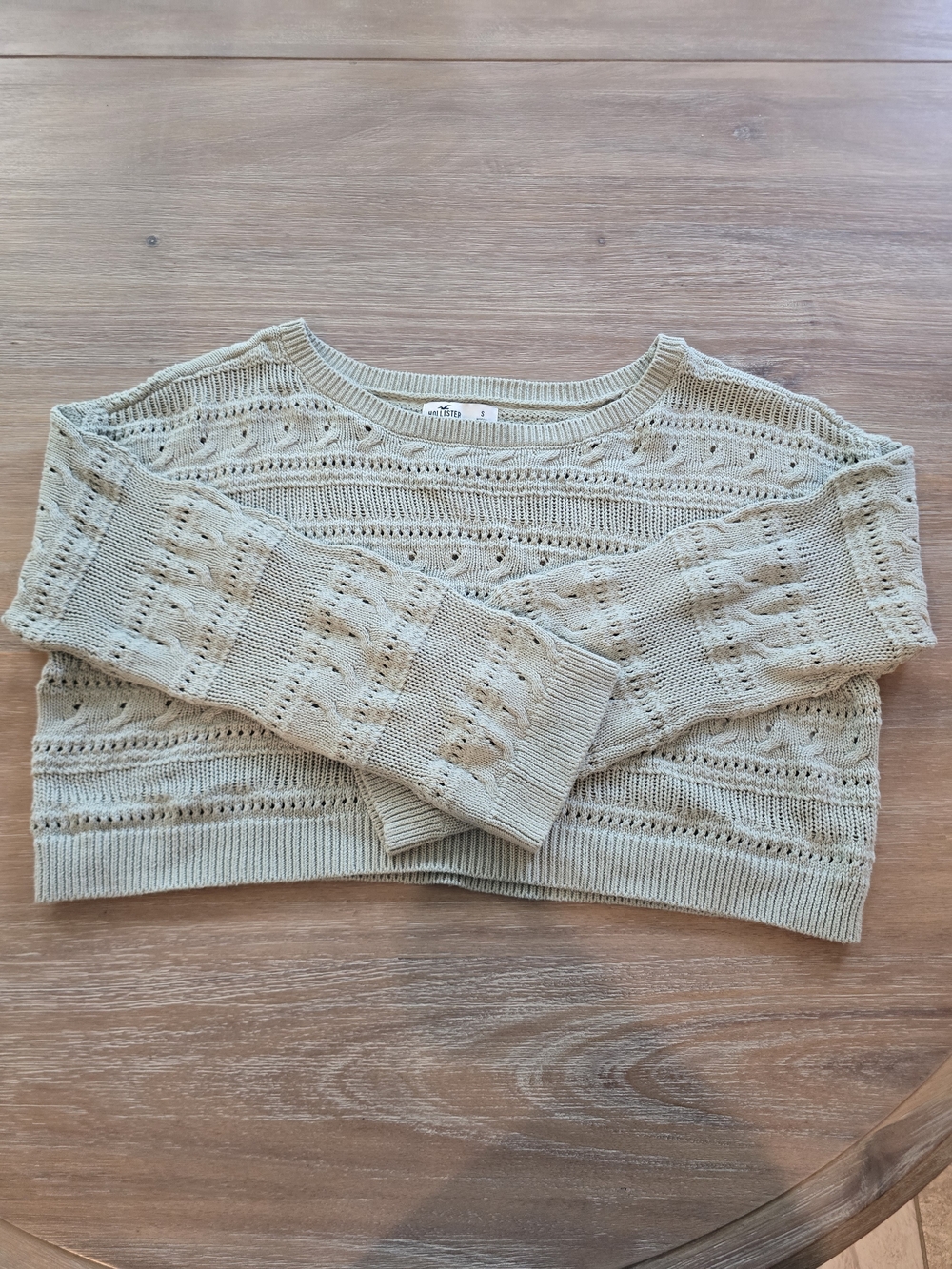 Hollister Cream Open-Knit Crewneck Sweater